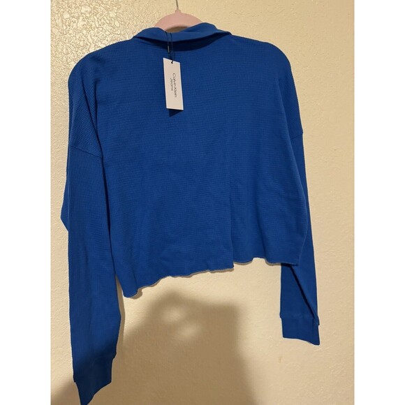 Calvin Klein Jeans Women's Waffle Knit Blue  3/4 Zip Long Sleeve  Size Small - Picture 3 of 14